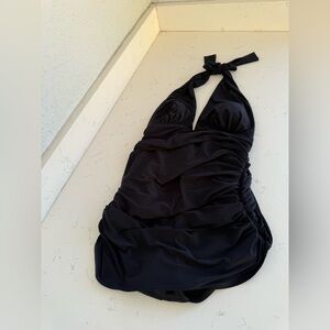 MagicSuit Black Ruched Halter One-Piece Swimsuit Size 14